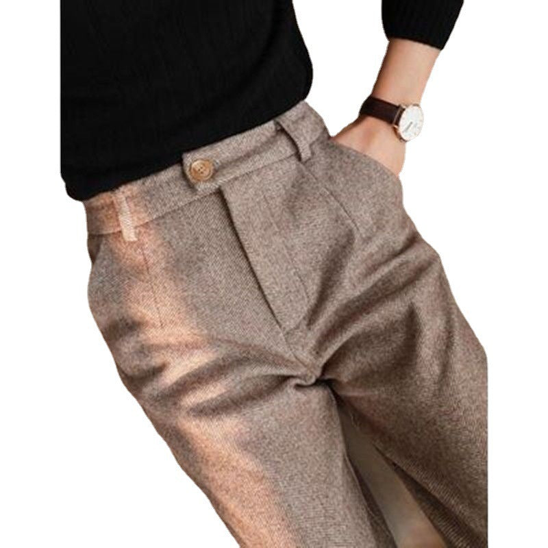 Thickened High-Waist Woolen Trousers Ankle-Length Pants