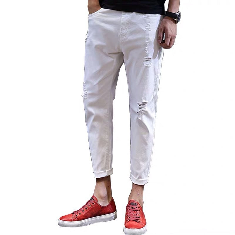 Ripped Harem Pants Men's Casual White Pants