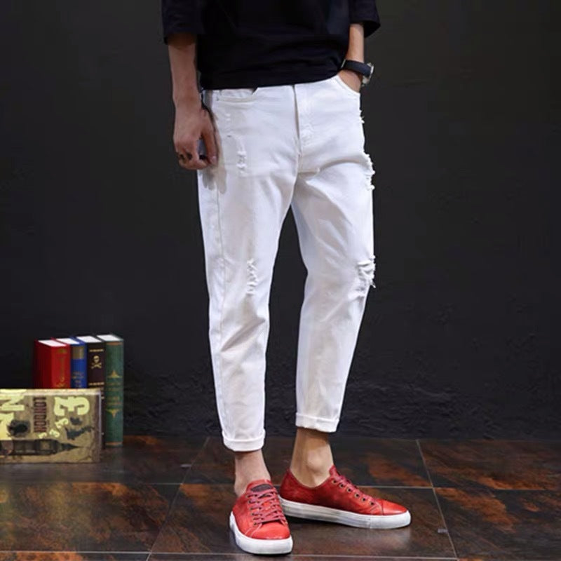 Ripped Harem Pants Men's Casual White Pants