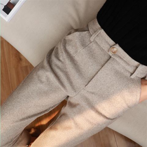 Thickened High-Waist Woolen Trousers Ankle-Length Pants