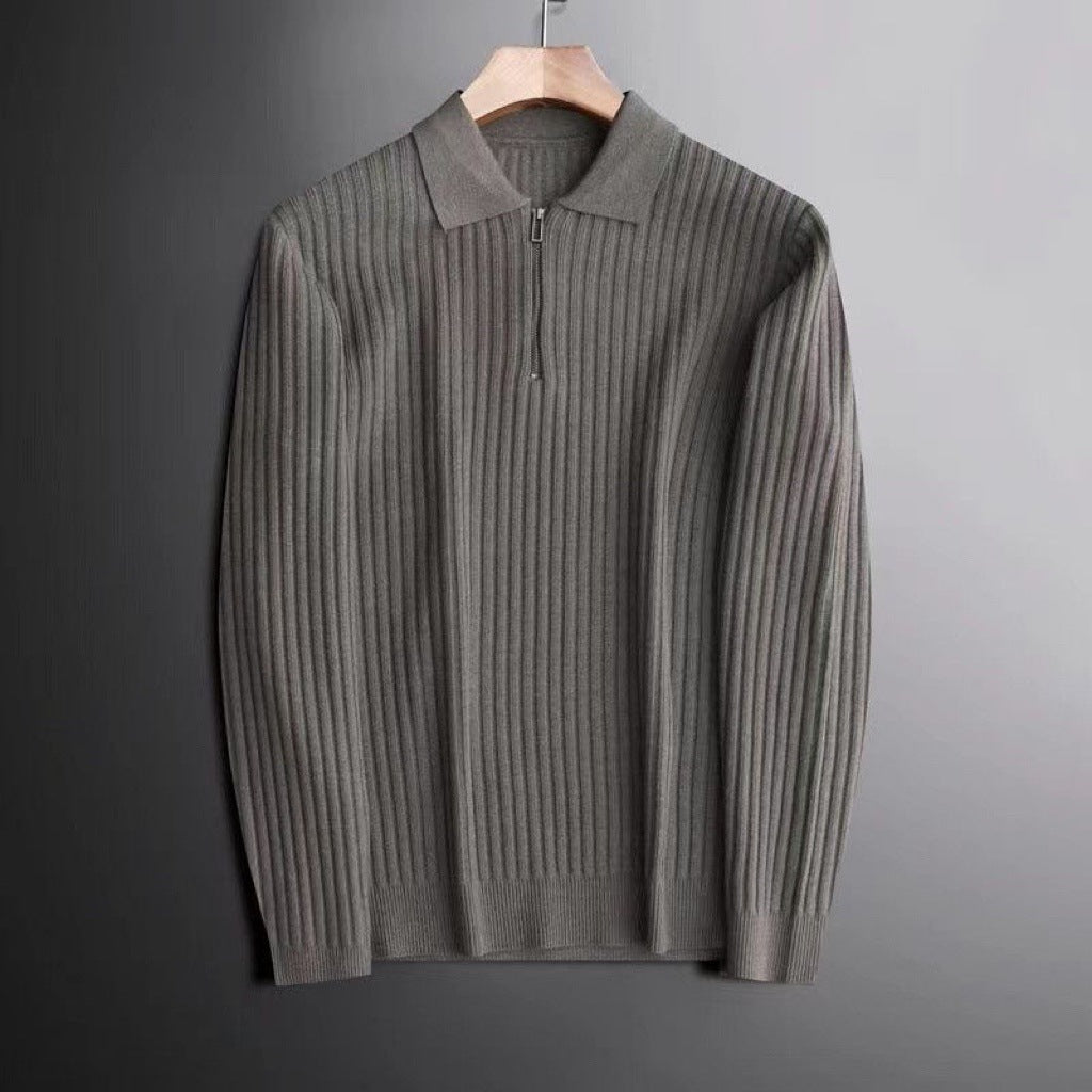 Men's Flip Collar Warm Pit Stripe Sweater