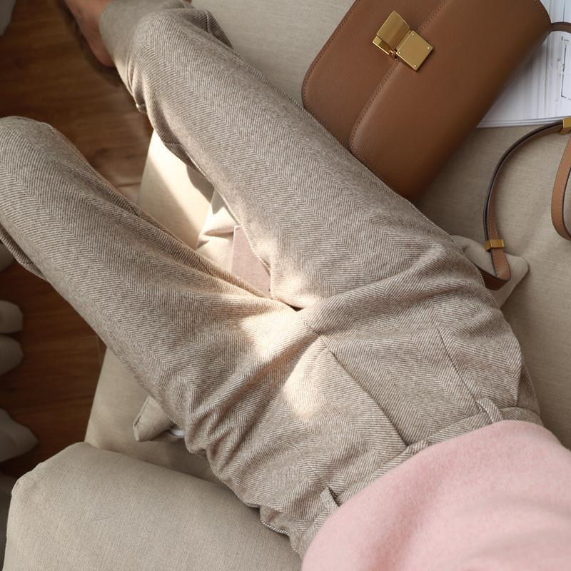 Thickened High-Waist Woolen Trousers Ankle-Length Pants