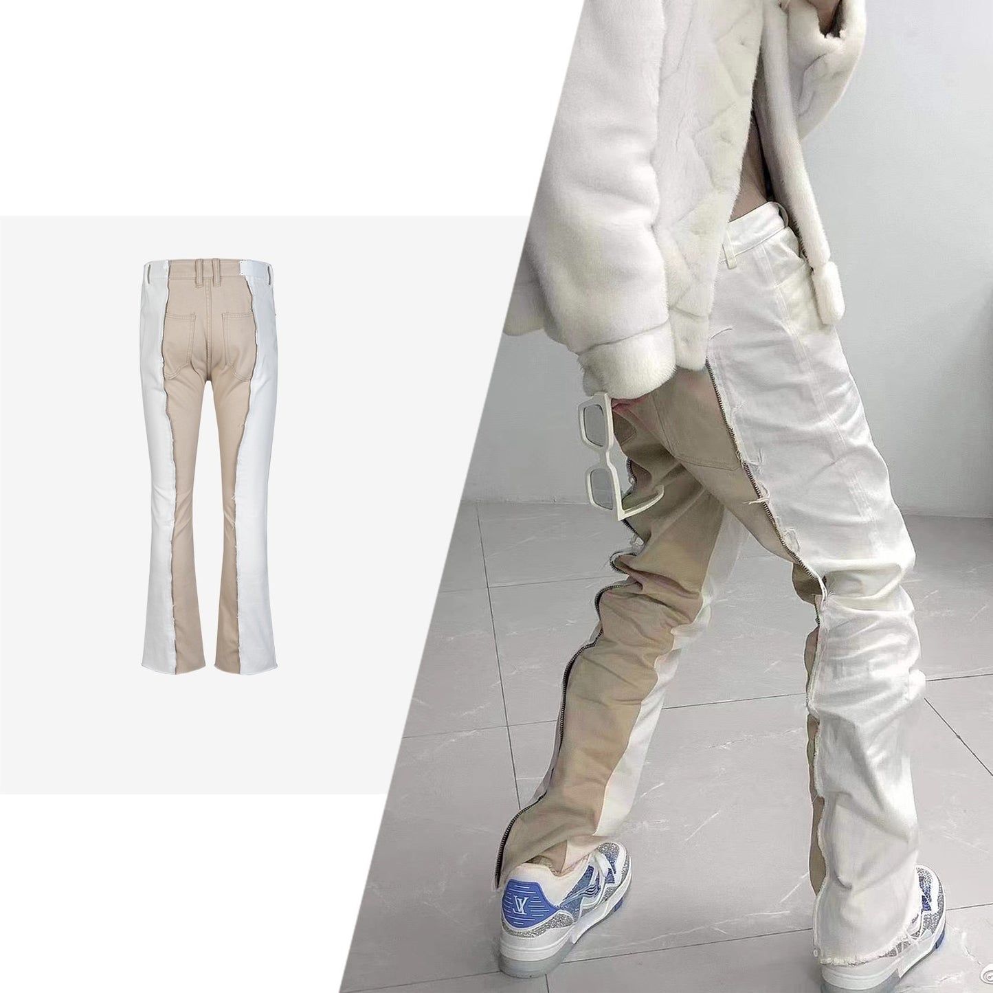 Tassel Slight Razor Pants Color Contrast Fashion Jeans