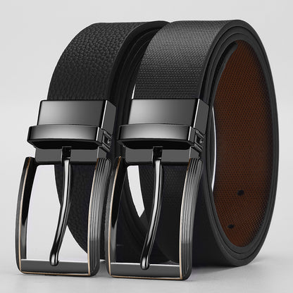 Advanced Texture Boys Trend Belt Rotatable Pin Buckle Two-color Double-sided Available