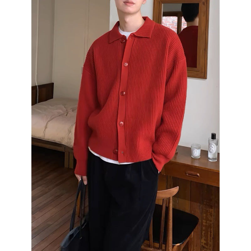 Handsome Idle Style Knitted Cardigan Casual Unisex Style